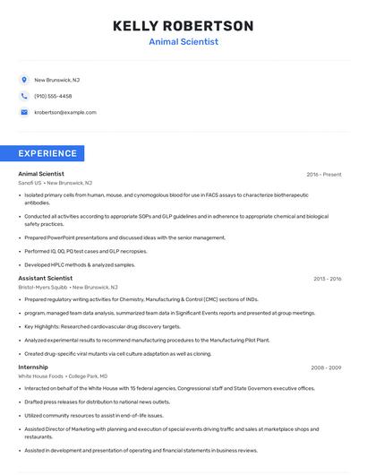 Animal Scientist Resume