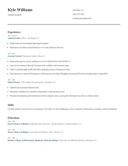 Animal Scientist Resume