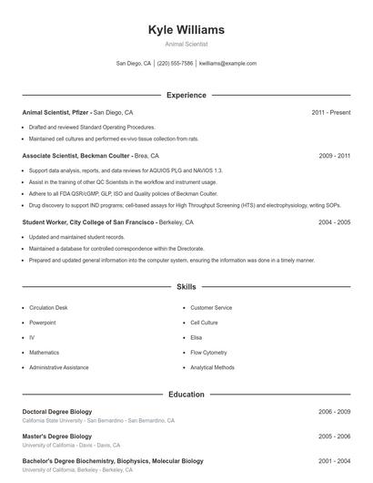 Animal Scientist Resume