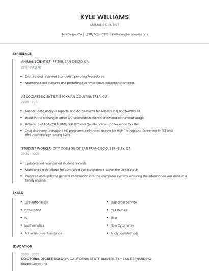 Animal Scientist Resume