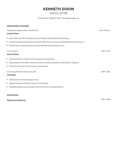 Animal Sitter Resume