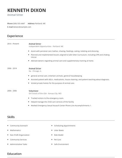 Animal Sitter Resume