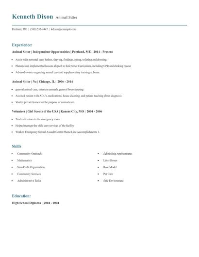 Animal Sitter Resume