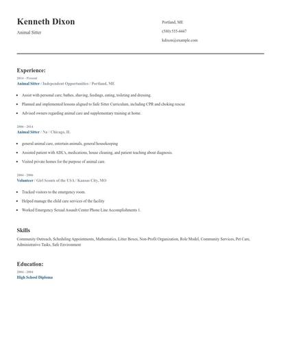 Animal Sitter Resume