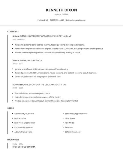 Animal Sitter Resume