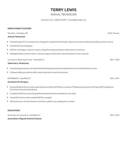 Animal Technician Resume