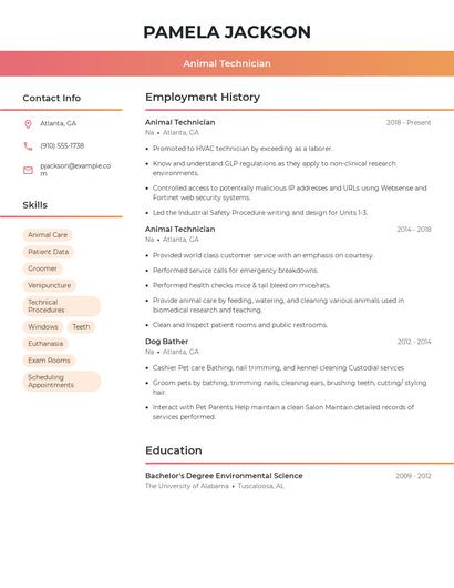 Animal Technician Resume