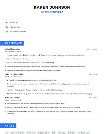Animal Technician Resume