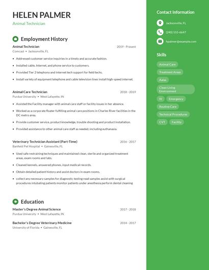 Animal Technician Resume