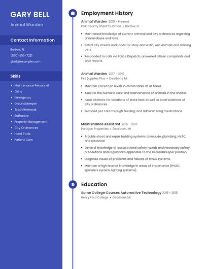 Animal Warden Resume