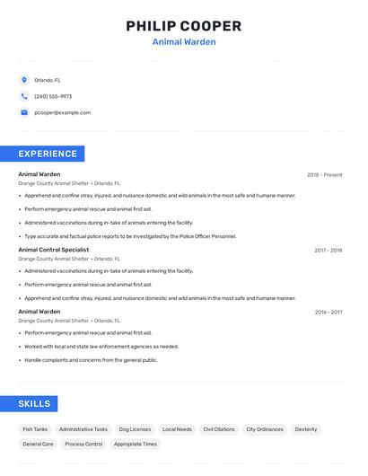 Animal Warden Resume