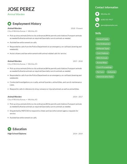 Animal Warden Resume