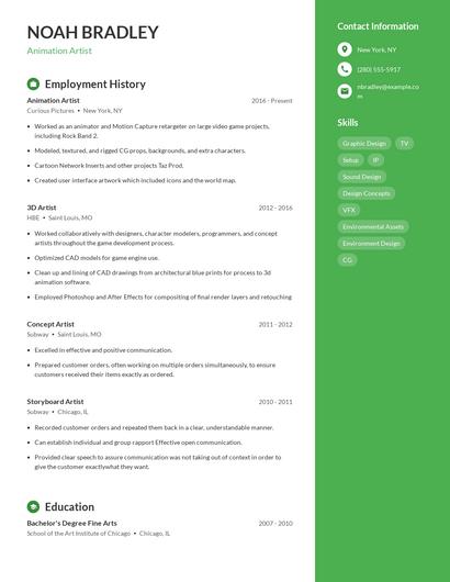Animation Artist Resume