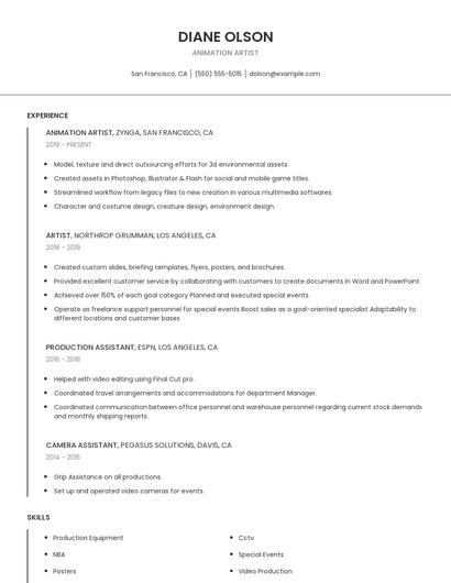 Animation Artist Resume