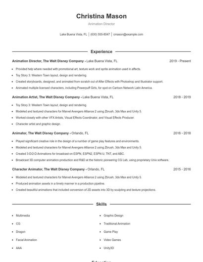 Animation Director Resume