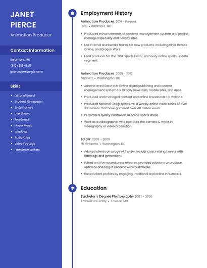 Animation Producer Resume