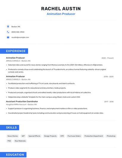 Animation Producer Resume