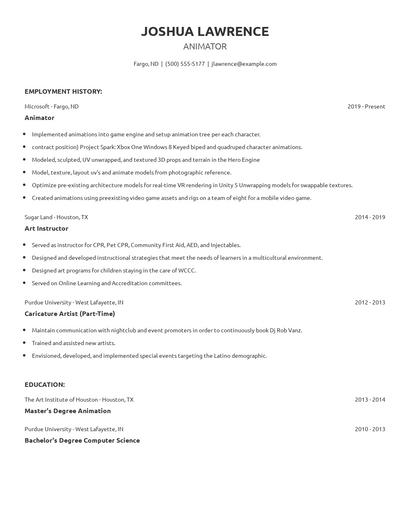 Animator Resume