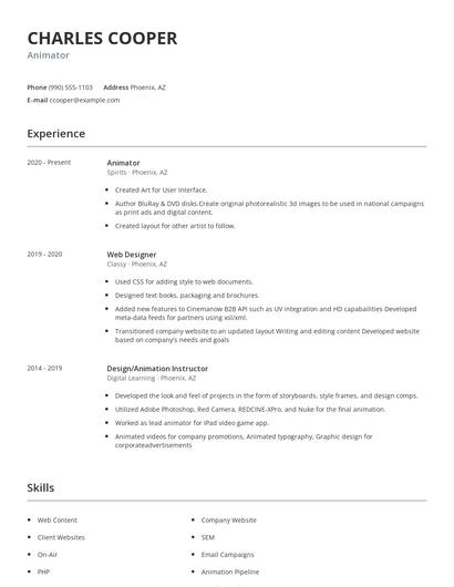 Animator Resume