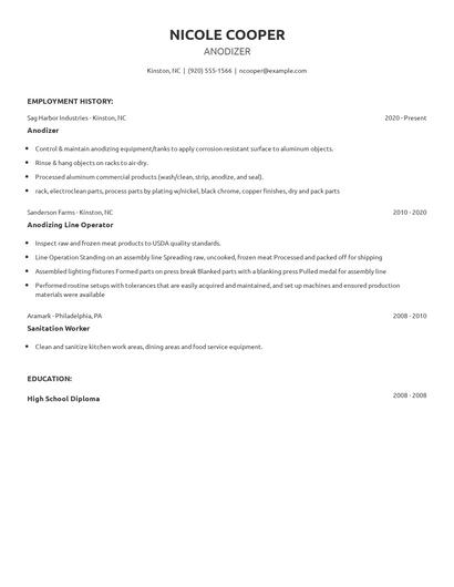 Anodizer Resume