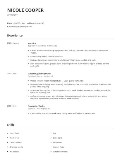 Anodizer Resume