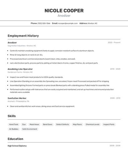 Anodizer Resume