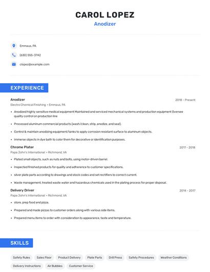 Anodizer Resume