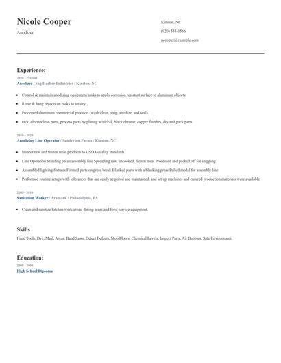 Anodizer Resume
