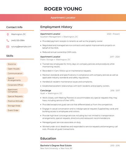 Apartment Locator Resume