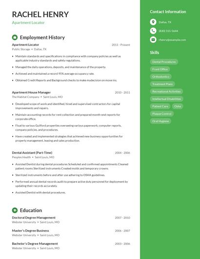 Apartment Locator Resume