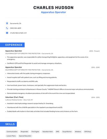Apparatus Operator Resume