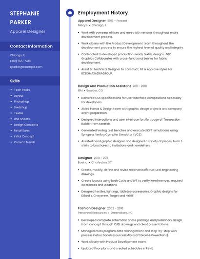 Apparel Designer Resume
