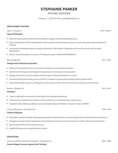 Apparel Designer Resume