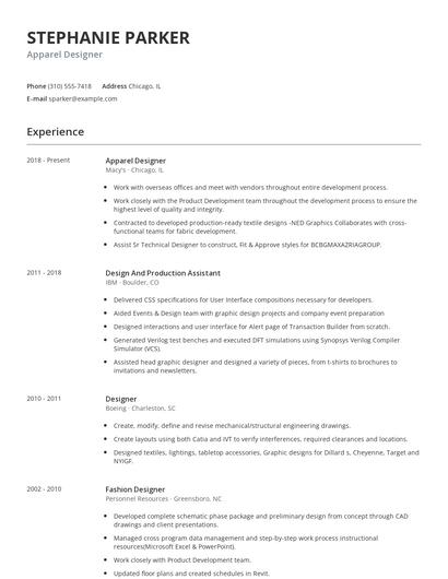 Apparel Designer Resume