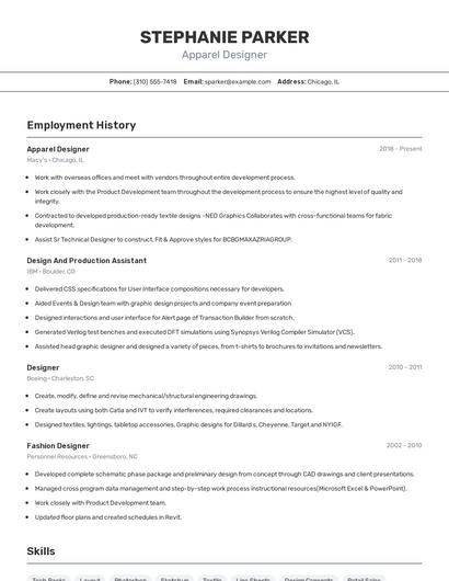 Apparel Designer Resume