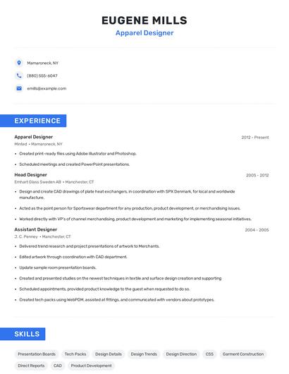 Apparel Designer Resume