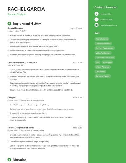 Apparel Designer Resume