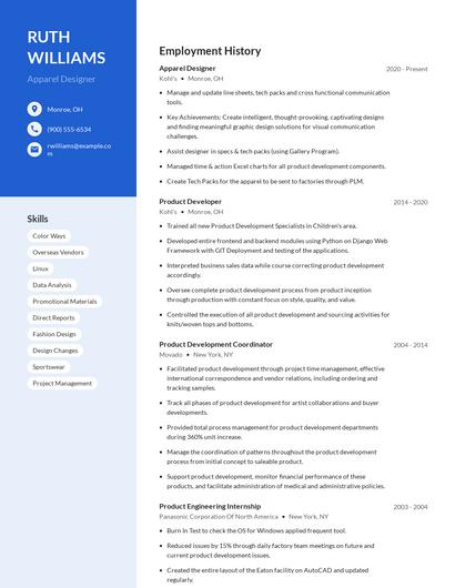 Apparel Designer Resume