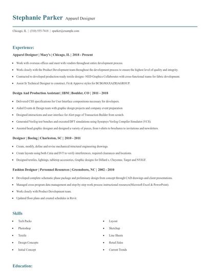 Apparel Designer Resume