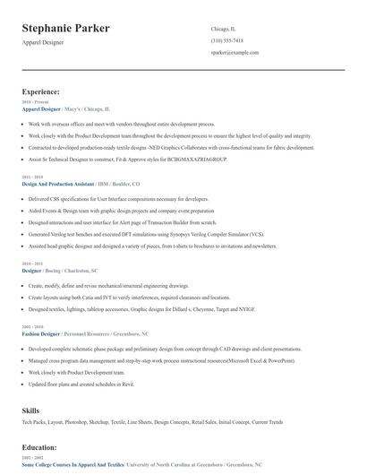 Apparel Designer Resume