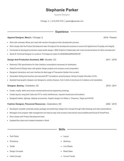 Apparel Designer Resume