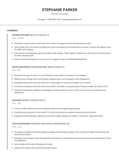 Apparel Designer Resume