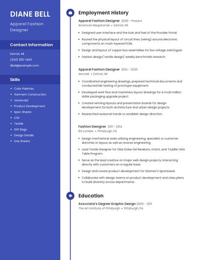 Apparel Fashion Designer Resume