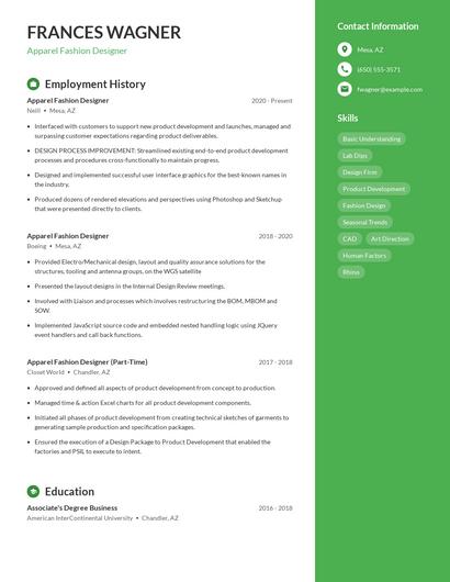Apparel Fashion Designer Resume