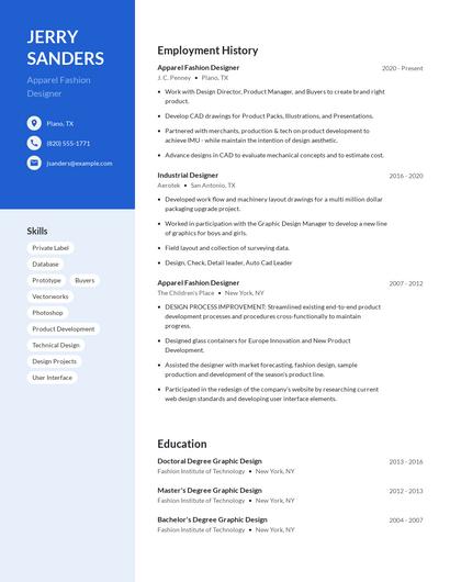Apparel Fashion Designer Resume