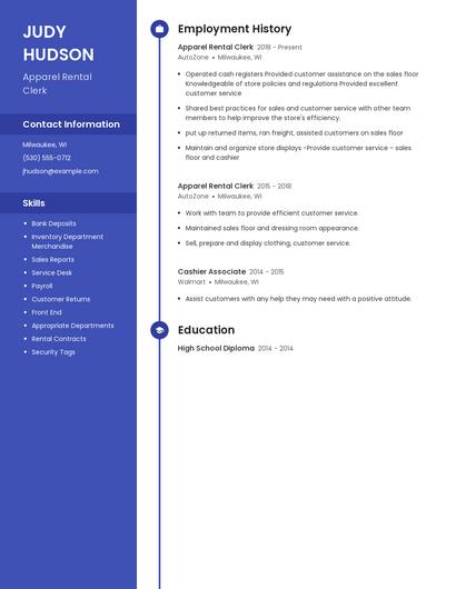Apparel Rental Clerk Resume