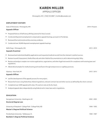 Appeals Officer Resume