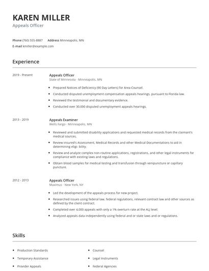 Appeals Officer Resume
