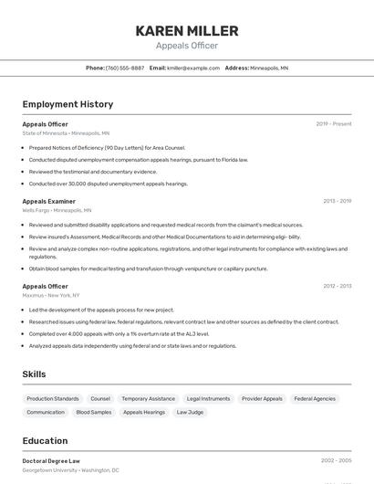 Appeals Officer Resume