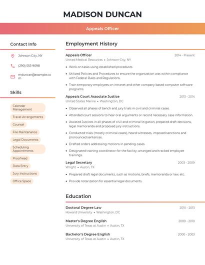 Appeals Officer Resume